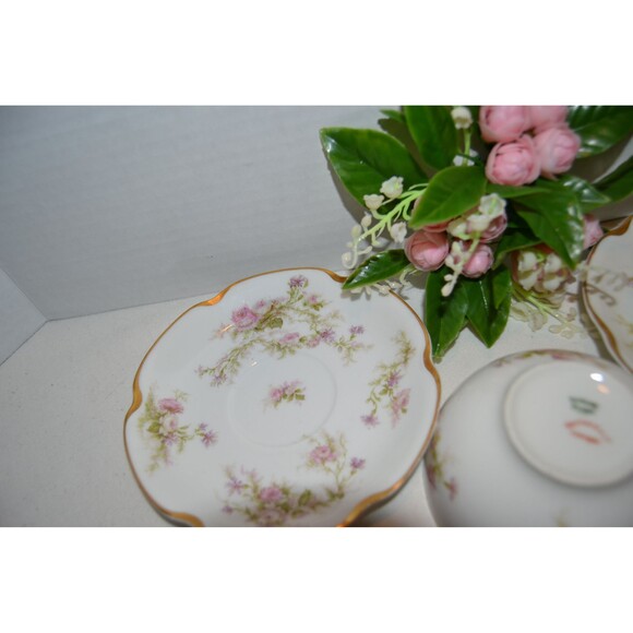 Vintage French Country Shabby Chic Tea for Two Pink with Gold Cups & Saucers - Picture 5 of 5